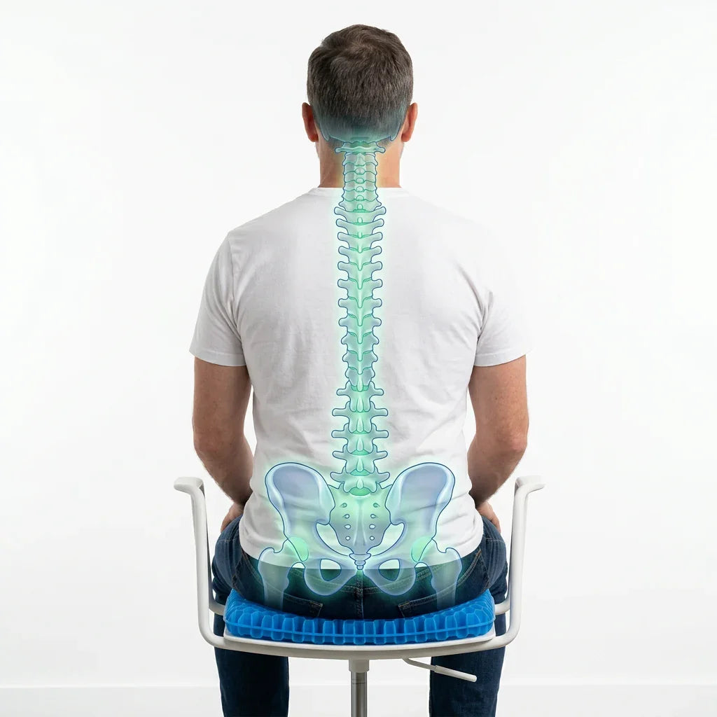 After: sitting on the Holie gel seat cushion
